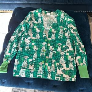 Green Shamrock & Dalmatian Print Scrub Cardigan